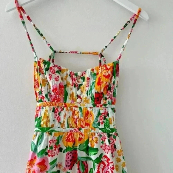 NWT FARM Rio Floral Sketch Tiered Cotton Tropical Backless Strappy Midi Dress L - Picture 5 of 11